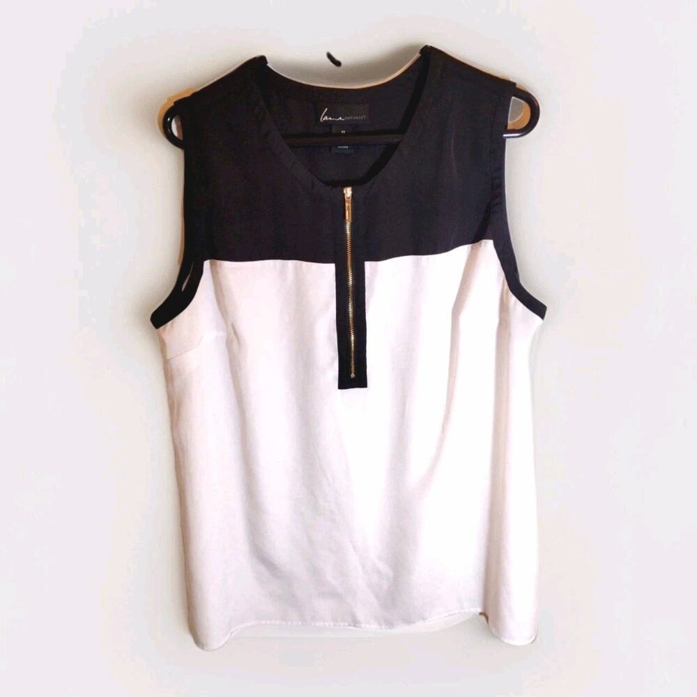 Lane Bryant black/white sleeveless blouse w/gold zipper modern plus women's 20